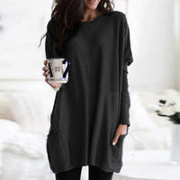Luisa | Damen Oversized Langarm-Tunika Pullover mit Taschen in Schwarz