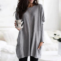 Luisa | Damen Oversized Langarm-Tunika Pullover mit Taschen in Grau