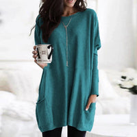 Luisa | Damen Oversized Langarm-Tunika Pullover mit Taschen in Türkis