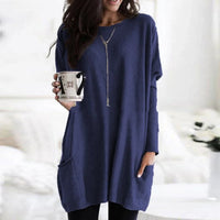 Luisa | Damen Oversized Langarm-Tunika Pullover mit Taschen in Marineblau