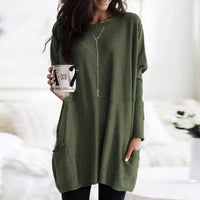 Luisa | Damen Oversized Langarm-Tunika Pullover mit Taschen in Olivgrün
