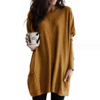 Luisa | Damen Oversized Langarm-Tunika Pullover mit Taschen in Braun