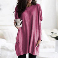 Luisa | Damen Oversized Langarm-Tunika Pullover mit Taschen in Rosa