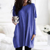Luisa | Damen Oversized Langarm-Tunika Pullover mit Taschen in Blau