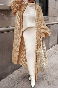 Hannah | Damen Oversized Longline Grobstrick Cardigan Offen in Braun