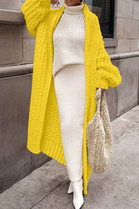 Hannah | Damen Oversized Longline Grobstrick Cardigan Offen in Gelb