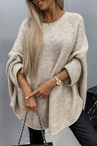 Mia | Damen Oversized Rundhals Knit Sweater mit Fledermausärmeln in Beige