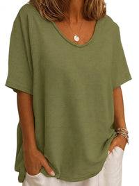 Damen-Oversized-T-Shirt mit V-Ausschnitt und kurzen Ärmeln in Olivgrün