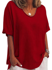 Damen-Oversized-T-Shirt mit V-Ausschnitt und kurzen Ärmeln in Rot