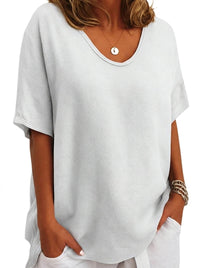 Damen-Oversized-T-Shirt mit V-Ausschnitt und kurzen Ärmeln in Weiß