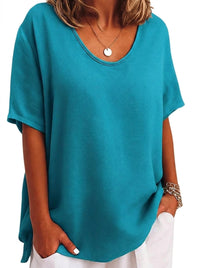Damen-Oversized-T-Shirt mit V-Ausschnitt und kurzen Ärmeln in Hellblau