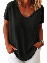 Damen-Oversized-T-Shirt mit V-Ausschnitt und kurzen Ärmeln in Schwarz