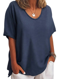Damen-Oversized-T-Shirt mit V-Ausschnitt und kurzen Ärmeln in Marineblau
