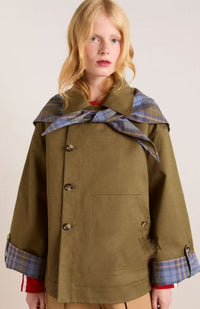 Charlotte | Damen Oversized Trench Coat Karogefu­tterter Umlegekragen Zweireiher in Braun