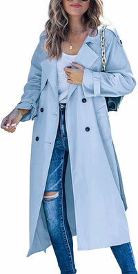 Sophie | Damen Oversized Trench Coat mit Bindegürtel Doppelreiher in Himmelblau
