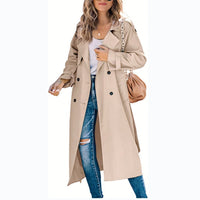 Sophie | Damen Oversized Trench Coat mit Bindegürtel Doppelreiher in Khaki