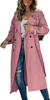 Sophie | Damen Oversized Trench Coat mit Bindegürtel Doppelreiher in Rosa