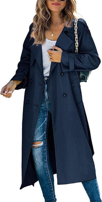 Sophie | Damen Oversized Trench Coat mit Bindegürtel Doppelreiher in Marineblau