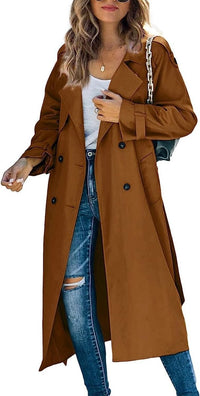 Sophie | Damen Oversized Trench Coat mit Bindegürtel Doppelreiher in Braun