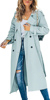 Sophie | Damen Oversized Trench Coat mit Bindegürtel Doppelreiher in Hellgrün