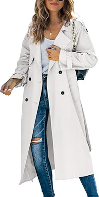 Sophie | Damen Oversized Trench Coat mit Bindegürtel Doppelreiher in Weiß