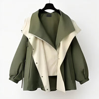 Hannah | Damen Oversized Trench Coat Wasserdichter Kurzmantel mit Doppelkragen in Grün