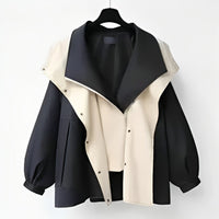 Hannah | Damen Oversized Trench Coat Wasserdichter Kurzmantel mit Doppelkragen in Schwarz