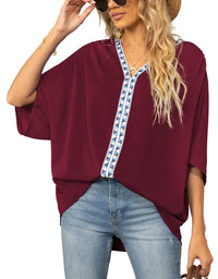 Luisa | Damen Oversized Tunika V-Ausschnitt Geometrisches Stickerei-Oberteil in Gelb