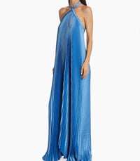 Damen Plissiertes Maxikleid mit gekreuzten Neckholder Trägern in Blau