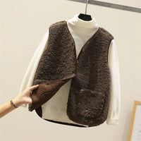 Marlene | Damen Puffer Vest Teddyfleece Weste mit Knopfleiste in Braun