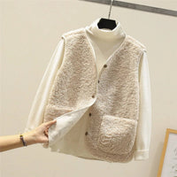 Marlene | Damen Puffer Vest Teddyfleece Weste mit Knopfleiste in Beige