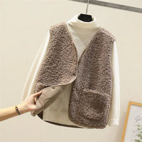 Marlene | Damen Puffer Vest Teddyfleece Weste mit Knopfleiste in Khaki