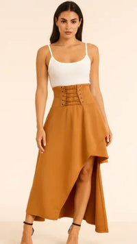 Damen Rock lang mit Schlitz | Midi in Gelb