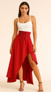 Damen Rock lang mit Schlitz | Midi in Rot