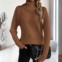 Lena | Damen Rollkragen Strickpullover mit Rippärmeln Locker Weich in Braun
