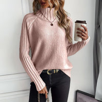 Lena | Damen Rollkragen Strickpullover mit Rippärmeln Locker Weich in Pink