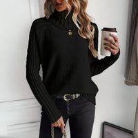 Lena | Damen Rollkragen Strickpullover mit Rippärmeln Locker Weich in Schwarz