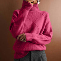 Greta | Damen Rollkragenpullover mit Rautenmuster Lässiger Strickpullover in Pink