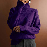 Greta | Damen Rollkragenpullover mit Rautenmuster Lässiger Strickpullover in Dunkellila
