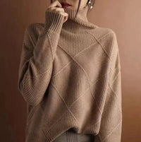 Greta | Damen Rollkragenpullover mit Rautenmuster Lässiger Strickpullover in Braun