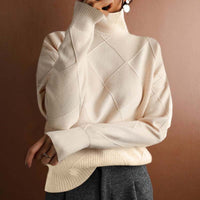 Greta | Damen Rollkragenpullover mit Rautenmuster Lässiger Strickpullover in Beige