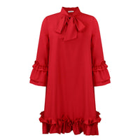 Annika | Damen Rüschen-Tunika-Minikleid mit Schleifenkragen in Rot