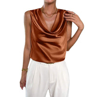 Damen Satin-Top mit Wasserfallausschnitt in Braun