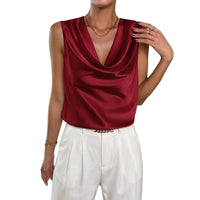 Damen Satin-Top mit Wasserfallausschnitt in Weinrot