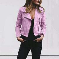 Nora | Damen Schmal geschnittene Bikerjacke aus Kunstleder mit Reißverschluss in Rosa