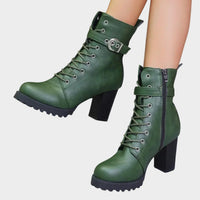 Katharina | Damen Schnürer-Ankle-Boots mit Blockabsatz und Schnalle in Grün