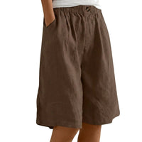 Damen Shorts mit elastischem Bund und Knopf und weitem Bein in Braun