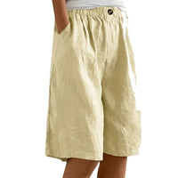 Damen Shorts mit elastischem Bund und Knopf und weitem Bein in Beige