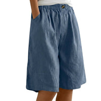 Damen Shorts mit elastischem Bund und Knopf und weitem Bein in Blau