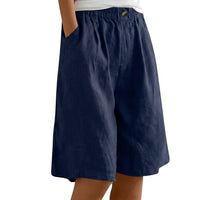Damen Shorts mit elastischem Bund und Knopf und weitem Bein in Marineblau